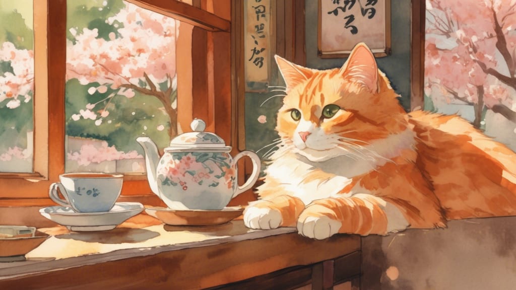 月猫カフェ - Cat Cafe Cafe in Nakanunome, Japan